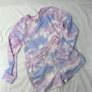 32 Degrees Purple and Blue Tie-Dye crew neck Sweatshirt and shorts set